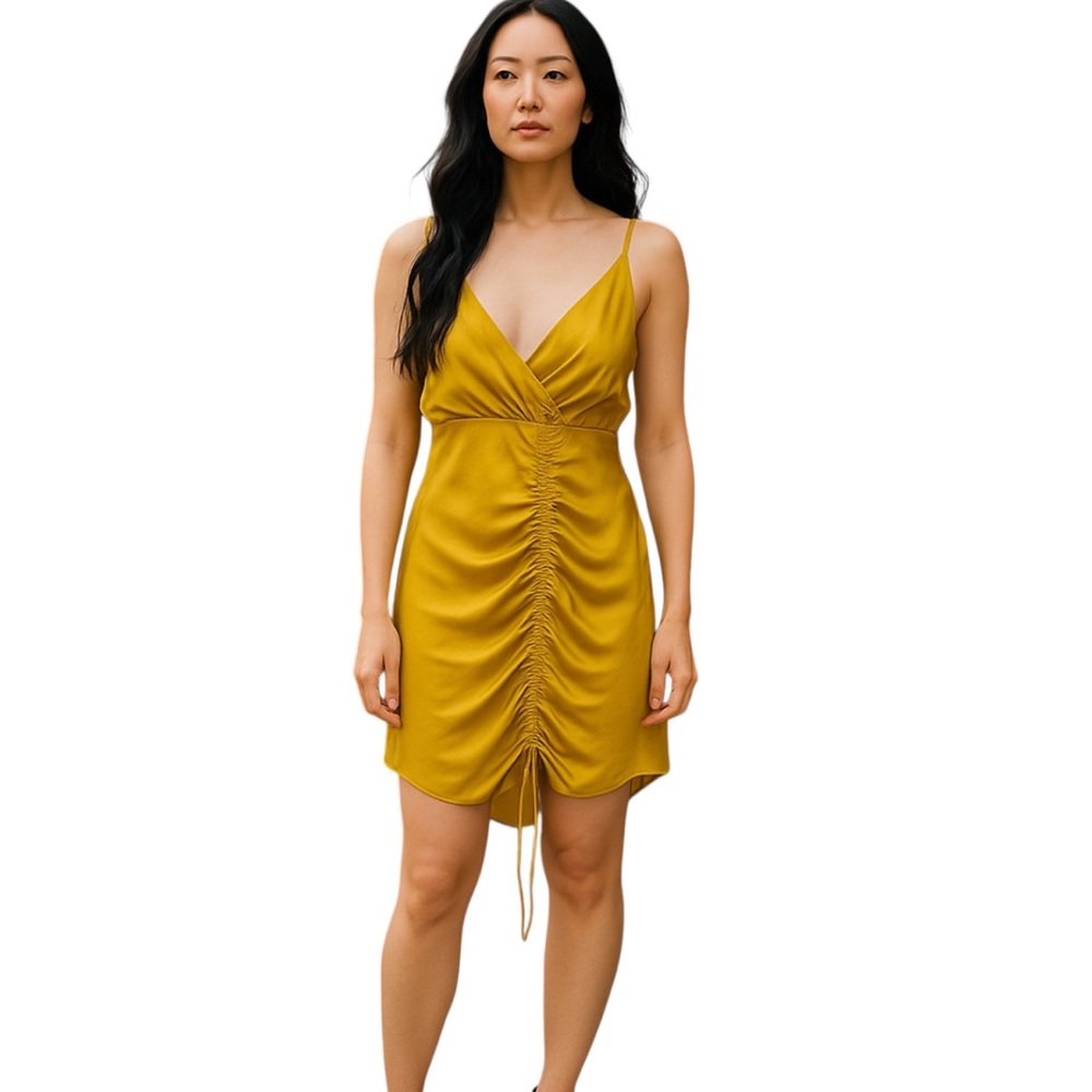 Mable - Bobbles & Lace Gold Side Ruched Short Cocktail Mini Dress Size M NWT